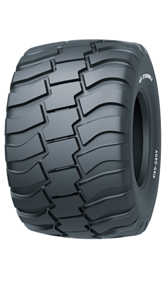Side profile of a wide‑base Tianli Agro Grip flotation radial tyre with blocky tread pattern for smooth road and field operation.