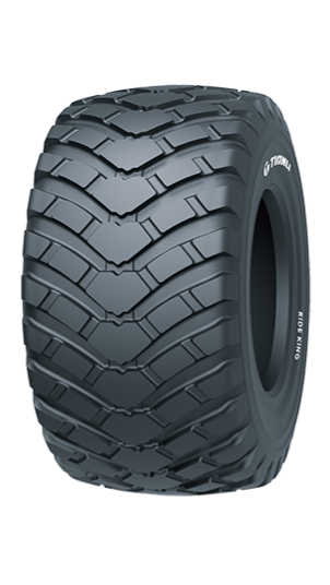 Side profile of Tianli RIDE KING high‑flotation radial tyre with non‑directional tread, built for trailer and agricultural implement service on and off road.