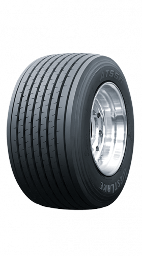 Side profile of Westlake AT556 wide‑base trailer tyre with straight grooves and smooth rib pattern.