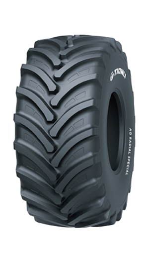 Side profile of Tianli AG‑RADIAL SPECIAL agricultural radial tyre with angled lugs and wide contact patch for excellent traction and extended wear.