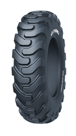 Tianli SUPER LOADER GRADER II bias-OTR tyre featuring directional tread lugs and rugged bias construction.